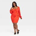 Women's Balloon Long Sleeve Wrap Dress - Ava & Viv™ Coral Red 1X, Female, Size: 1X, Coral Red