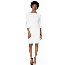 Calvin Klein Womens Petite 6P White Lattice Bell Sleeve Lined Sheath Dress NWT