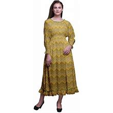 Bimba Ikat Women Cotton Smocked Boho Renaissance Long Ruffle Maxi Dress-Medium