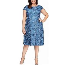 Alex Evenings Womens Plus Size Tea Length Dress Rosette 16 Brushed