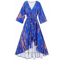 Fhsagq Women's Plus Mother Of The Bride Dresses Ladies High Waist Tie Beach Cover Up Cardigan Dress Blue One Size
