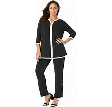 Plus Size Women's 2-Piece Stretch Knit Notch Neck Pant Set By The London Collection In Black White Combo (Size M)