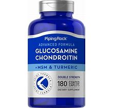 Advanced Double Strength Glucosamine Chondroitin MSM Plus Turmeric | 180 Coated Caplets | By Piping Rock