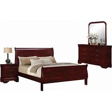 Liveasy Furniture 4PC Queen Bedroom Furniture Sets, Cherry Finish Louis Philippe Bedroom Sets, Bed, Dresser, Mirror, Nightstand (4PC Cherry)