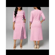 Rotita Dresses | Ladies Modest Elegant Pink Midi Dress With Pockets Size Xl | Color: Pink | Size: Xl