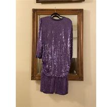 80S Vintage Judith Ann Creations Silk Sequins Beaded Purple Dress