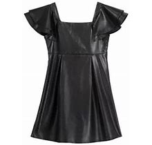 Zac Posen Girls 7-16 Faux Leather Empire Waist Dress, Black, 14, Cotton