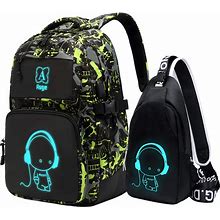 Asge Boys Backpack For Kids Camo Bookbag For Middle School Bags Travel Back Pack (Green)