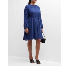 Whitney Morgan Plus Size Blouson-Sleeve Keyhole Midi Dress, Blue, Women's, 1X, Plus Size Extended Sizes Plus Size Dresses