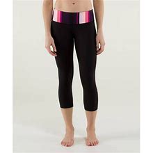 Lululemon Pants & Jumpsuits | Lululemon Wunder Under Crop Full On Luon Black Capri Compression Leggings Size 8 | Color: Black/Pink | Size: 8