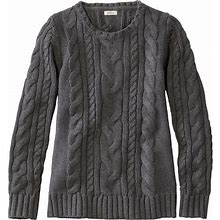 Women's Double L® Cable Sweater, Crewneck Charcoal Heather Large, Cotton/Cotton Yarns | L.L.Bean