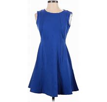 Talbots Casual Dress - A-Line Boatneck Sleeveless: Blue Solid Dresses - Women's Size 4 Petite