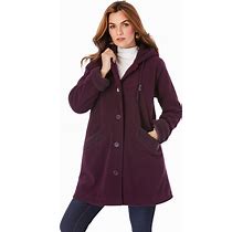 Plus Size Women's Hooded Button-Front Fleece Coat By Roaman's In Dark Berry (Size L)
