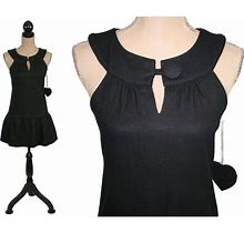 Y2K Sleeveless Short Black Mini Dress XS, Keyhole Goth Winter Wool Blend, Casual A Line With Ruffle Hem, 2000S Vintage Clothes Women Teens