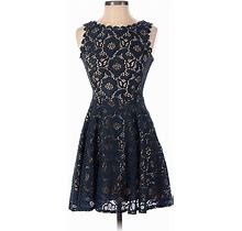 Jodi Kristopher Casual Dress - Party High Neck Sleeveless: Blue Brocade Dresses - Women's Size 1