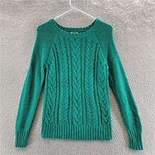 Old Navy Cable Knit Sweater Women's S Blue Green Ribbed Hem Crew Neck