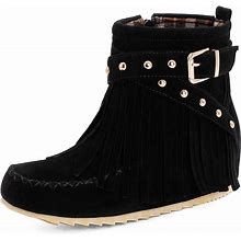 Scaoruki Women Casual Ankle Boots Flat Fringe Mocassion Booties