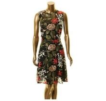 Betsy & Adam Womens Black Floral Sleeveless Cowl Neck Above The Knee Evening Fit + Flare Dress 6