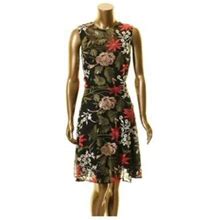 Betsy & Adam Womens Black Floral Sleeveless Cowl Neck Above The Knee Evening Fit + Flare Dress 4