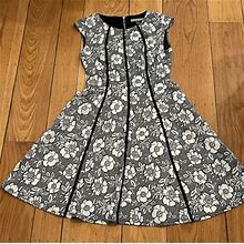 Danny & Nicole Fit & Flare Dress Sleeveless Black White Floral Casual