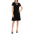 Agb Women's Short Sleeve Scuba Crepe Cut Out Fit And Flare Dress, Black, 10