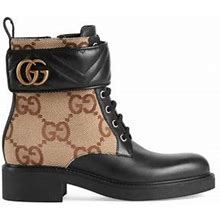 Gucci Women's Logo-Print Canvas & Leather Combat Boots - Black - Size 4