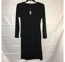 Talbots Black Faux Wrap Long Sleeve Sheath Dress Sz M
