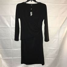 Talbots Black Faux Wrap Long Sleeve Sheath Dress Sz M