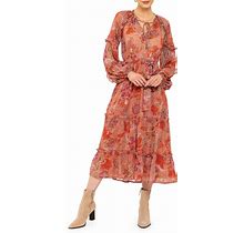 AUGUST SKY Floral Ruffle Long Sleeve Midi Dress In Dusty Pink Multi At Nordstrom Rack, Size Large