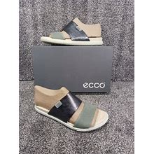 W/ Box Ecco Damara Slides Leather Flats Sandals Eu 40 Us 9 Dark