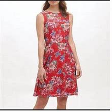 Kensie Dresses Womens Red Stretch Lace Zippered Lined Floral Sleeveless Crew Neck Above The Knee Party Fit + Flare Dress Juniors 14