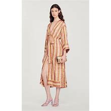Sandro Womens Size 10 True Floral Stripe Print Silk Wrap-Effect Midi Dress, $699