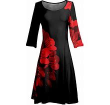Lily Women's Casual Dresses BLK - Black & Red Floral Long-Sleeve A-Line Dress - Women & Plus