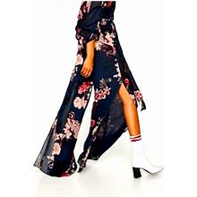 Zara Pants & Jumpsuits | Nwt Zara Floral High Slit Chiffon Palazzo Pants Size Xs | Color: Blue/Pink | Size: Xs