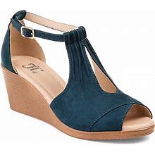 Journee Collection Kedzie Wedge Sandal | Women's | Blue | Size 7 | Sandals | Ankle Strap | Wedge