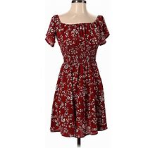 Shein Casual Dress: Burgundy Floral Motif Dresses - Women's Size 4