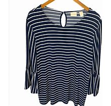 Chico's Tops | Chicos Navy Blue & White Striped Blouse Chicos Size 2 So Us L/12 | Color: Blue/White | Size: 12