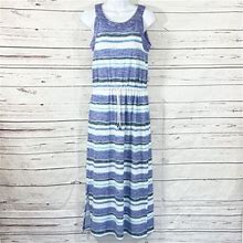 T By Talbots Maxi Dress Womens Petite Ps Blue Sleeveless Striped Side