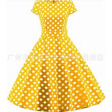 Lace And Dots Vintage A Line Dress-Yellow Extra Large Size