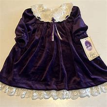 Rare Editions Dresses | Purple Velvet Dress With Damask And Lace Trimmed White Collar. Size 2T | Color: Purple/White | Size: 2Tg
