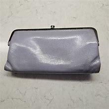Hobo Lauren Clutch Wallet Smooth Gray Patent Leather Double Kiss Clasp