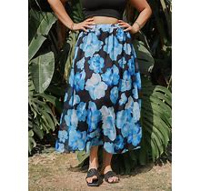 Plus Size Floral Print Elastic Waist Skirt,3XL