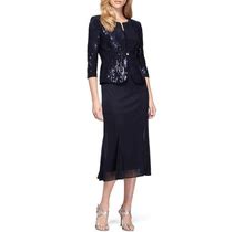 Alex Evenings Sequin Midi Dress With Jacket In Navy At Nordstrom, Size 10P