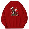 Cyinyin Fall Clothes 2023 Christmas Fashion Print Loose Men's And Women's Long Sleeve Hooded Sweater Pullover Costume Red 3XL