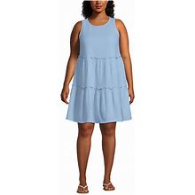 Women's Plus Size Sleeveless Gauze Tiered Dress - Lands' End - Blue - 1X