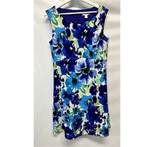 Dressbarn A Line Dress Blue Multi Floral Sleeveless Spring Summer 12