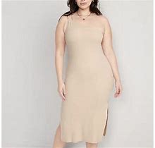 Old Navy Dress Women 3X Beige Fitted One Shoulder Double Strap Rib Knit Midi
