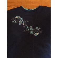 Vtg 90S Blair Xl Womens Grandma Sweatshirt Blue Embroidered Floral