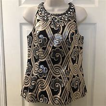 Vintage Lilly Pulitzer Women's Peplum Beaded Collar Sleeveless Top Metallic Lined Size 2 Fashion Stylish Clothing High End Formal