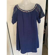 Blue Cotton Summer Sheath Dress Sz L